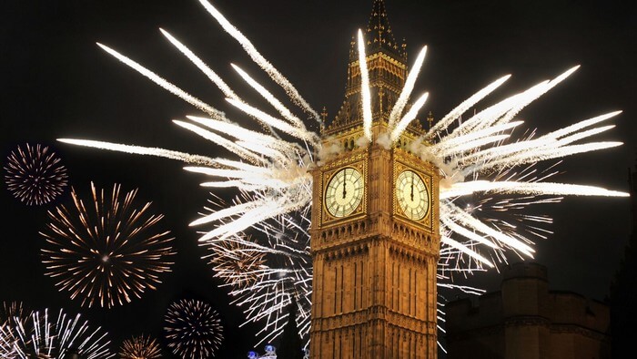 An electric view of the Big Ben during New Year Celebrations in London