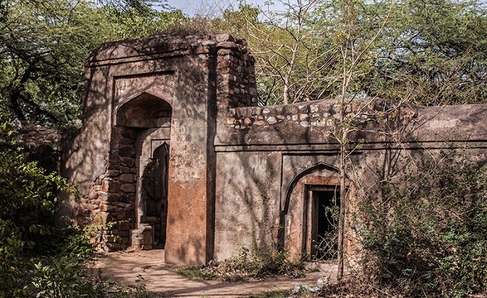A view of the entrance to the haunted Malcha Mahal in Delhi
