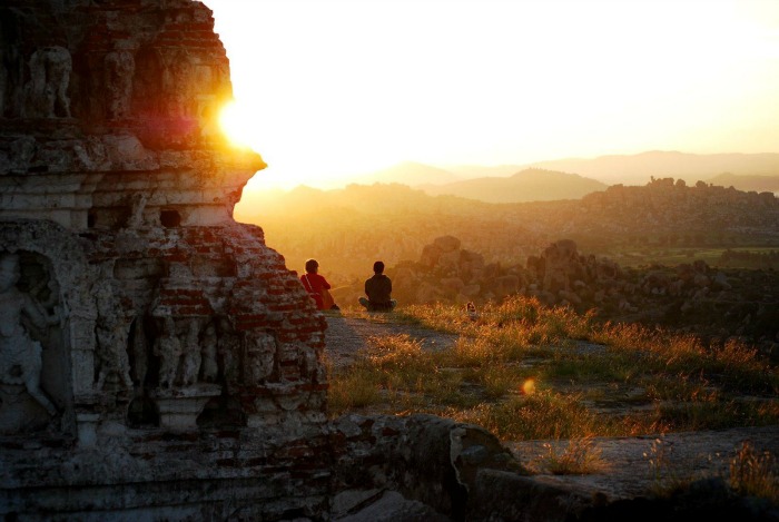 Sunset from the ancient forlorn ruins of Hampi