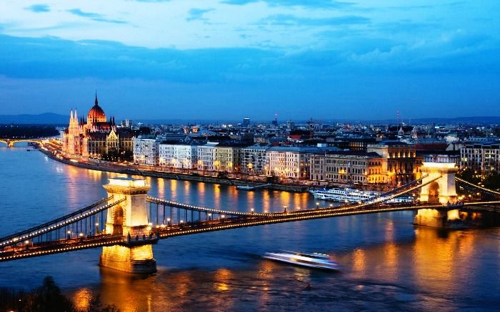 The view of Budapest bridge at night