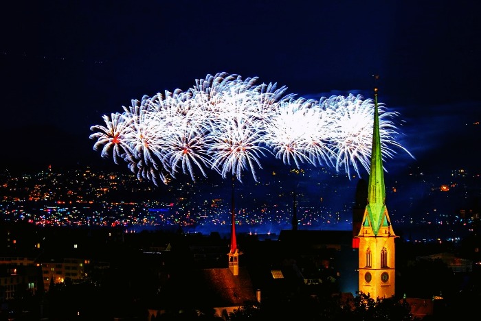 The view of Zurich at night