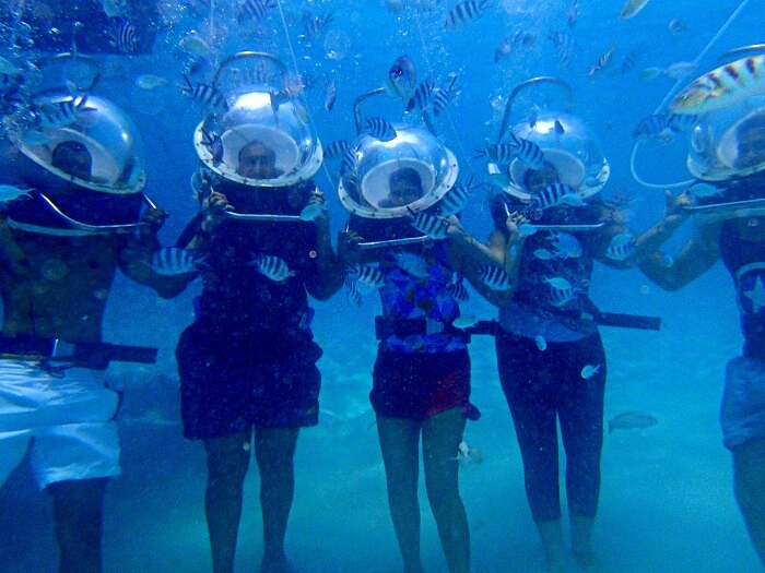 the family enjoying the underwater sea walk