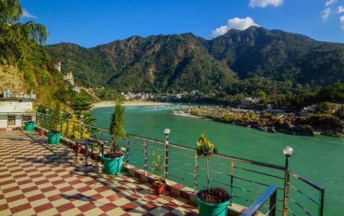 A view of the Ganga river from the balcony of the Ganga Beach Resort Rishikesh