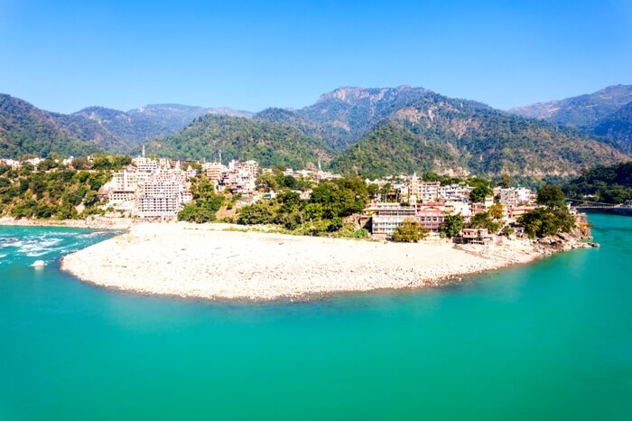 View of Rishikesh with Ganges and mountains
