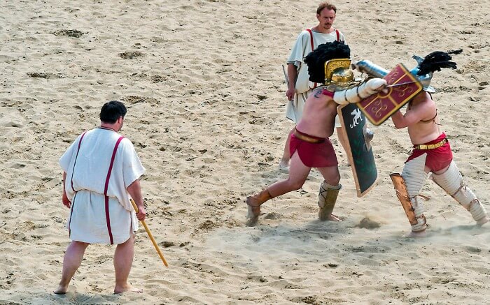 People getting trained in Gladiator Training School in Rome -This is one of the best things to do in Italy