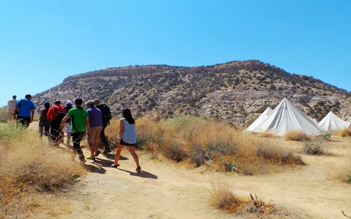 a group of travelers hiking in Dana Biosphere Reserve