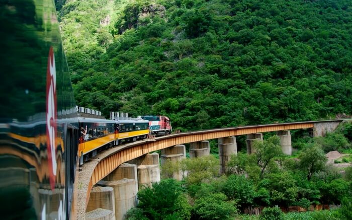 AnEl Chepe train crossing a bridge in Mexico