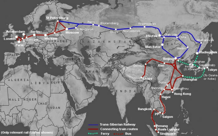 Theroute of Trans-Siberian Railways