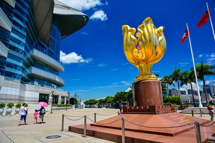 The Golden Bauhinia Square, an important historical tourist attraction in Hong Kong
