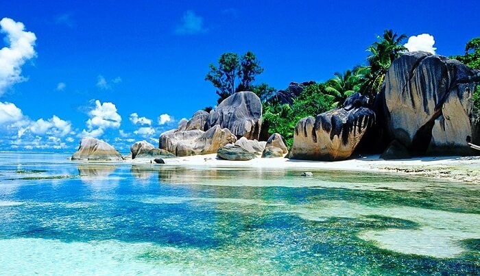 Pure blue water and otherworldly beauty of islands in Seychelles