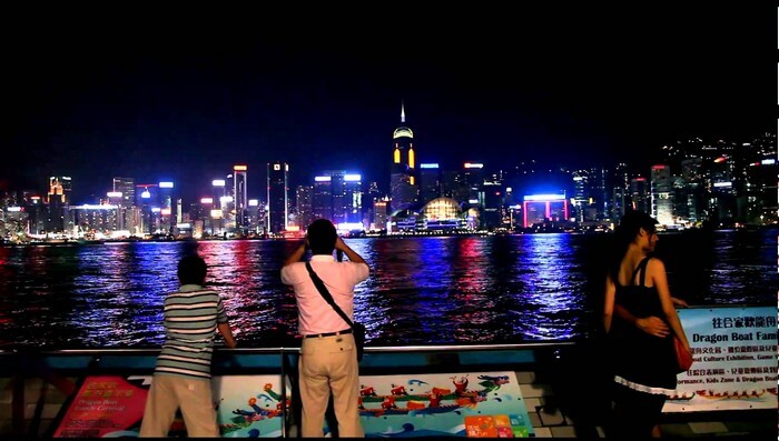 Travelers on board Seafood Village Cruise enjoying the nightlife in Hong Kong