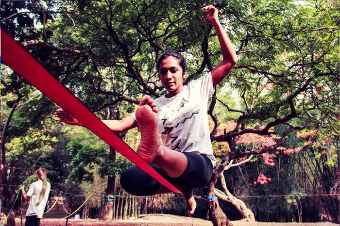 Slacklining in Hauz Khas is free for all