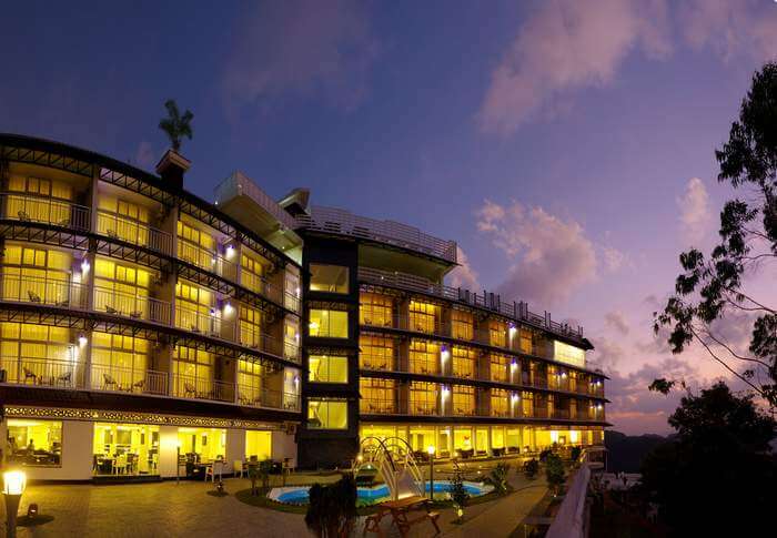 A well-lit The Panoramic Getaway at night