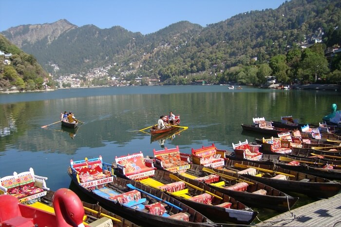 Tourists and locals boating at the Naini Lake in Nainital