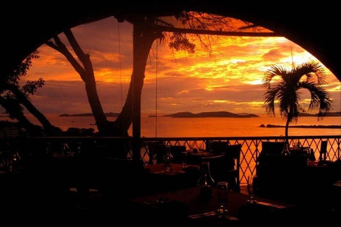 A sunset shot of the Asolare restaurant in the US Virgin Islands