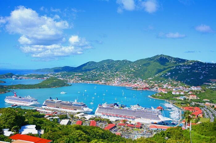 Cruises docked at the port of St Thomas island in the US Virgin group of islands
