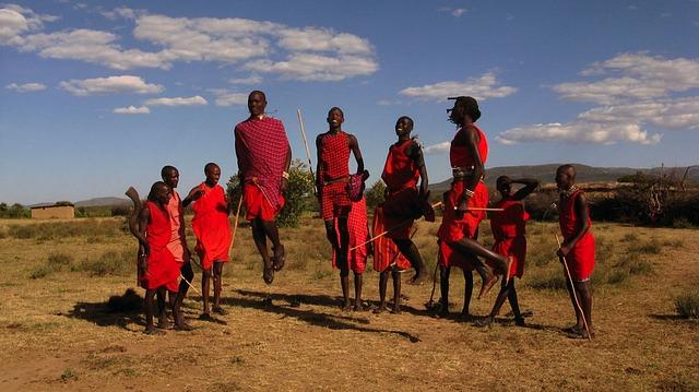 Maasai mara warrior jumping dance, Kenya