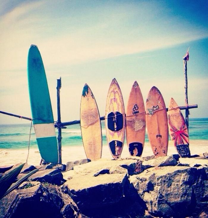 Surfing boards in Sri Lanka beach