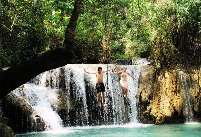 Couple enjoying in their summer honeymoon in Laos