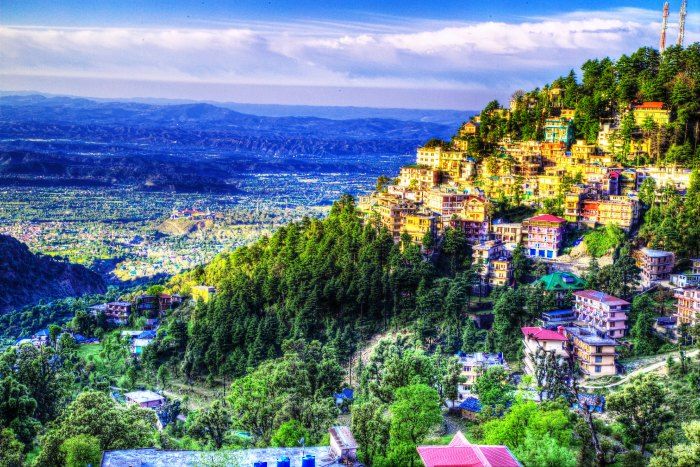 An aerial shot of the beautiful hill station of Mcleodganj in Himachal Pradesh