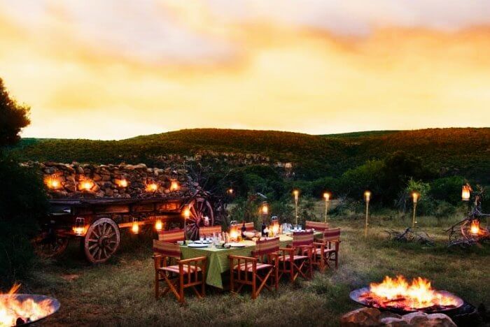 A romantic dinner in wilderness at Cape Winelands in South Africa