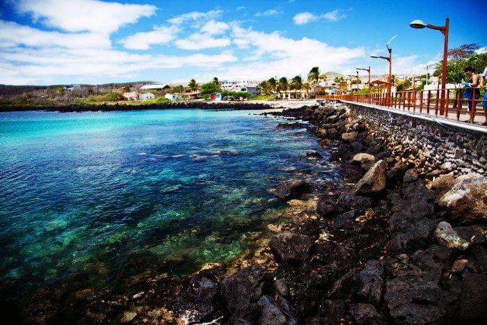 A rocky terrain with azure waters in Galapagos Islands