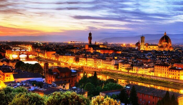 The night view of Ponte Vecchio in Florence-Italy