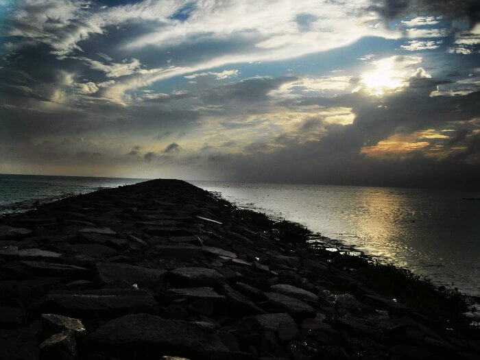 Promenade Beach during monsoons in Pondicherry
