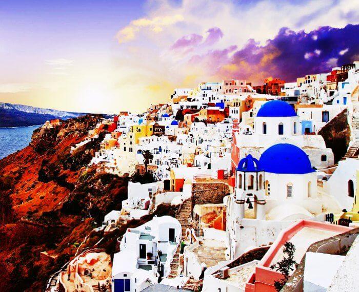 Sunsets on the shore of Santorini in Greece