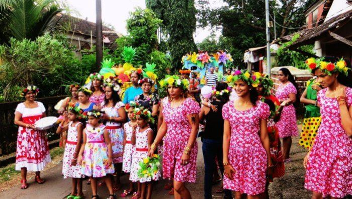People dressed up for the Bonderam Festival in Divar island
