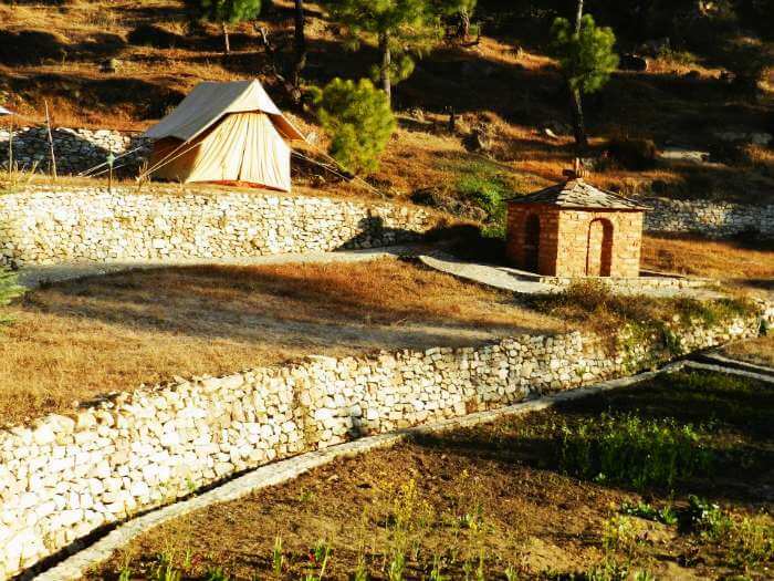 A single camping tent in Kausani - a popular destination for camping near Delhi