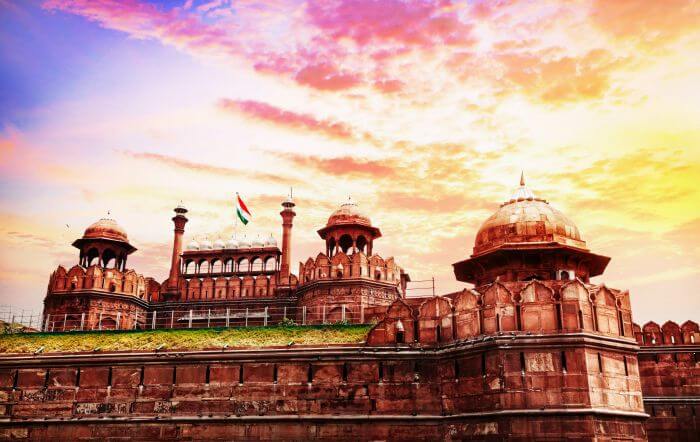 The glorious Red Fort during a sunset