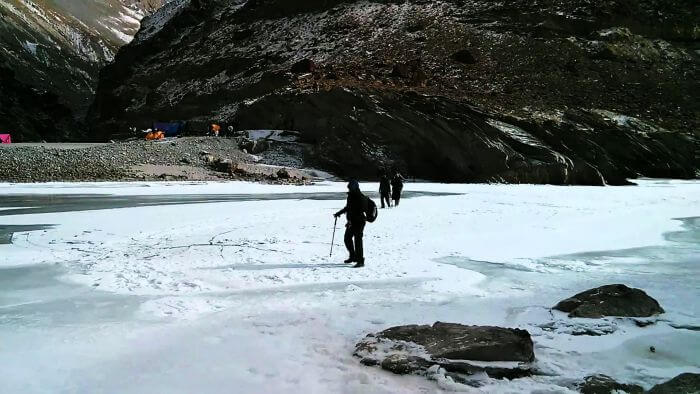 The trekkers leave from Tilat Sumdo base camp on their trek