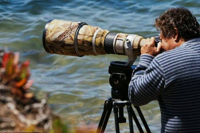 A professional photographer busy clicking pictures of nature as he travels