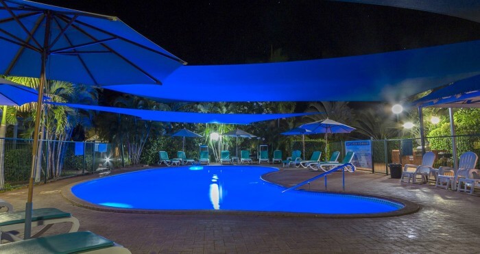 night view of swimming pool in Broome Beach resort