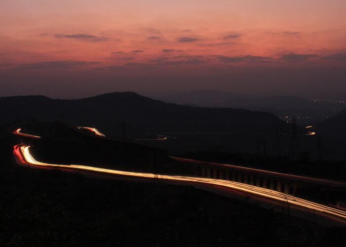 A night view of the Mumbai-Pune Expressway from Khandala