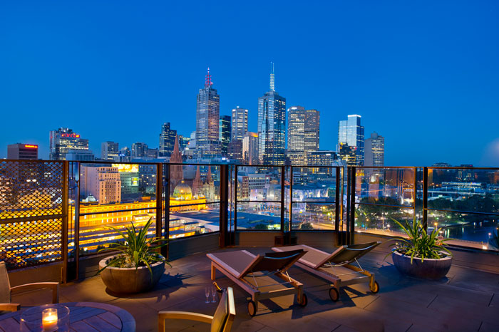 View of the skyline from the terrace room of The Langham Hotel