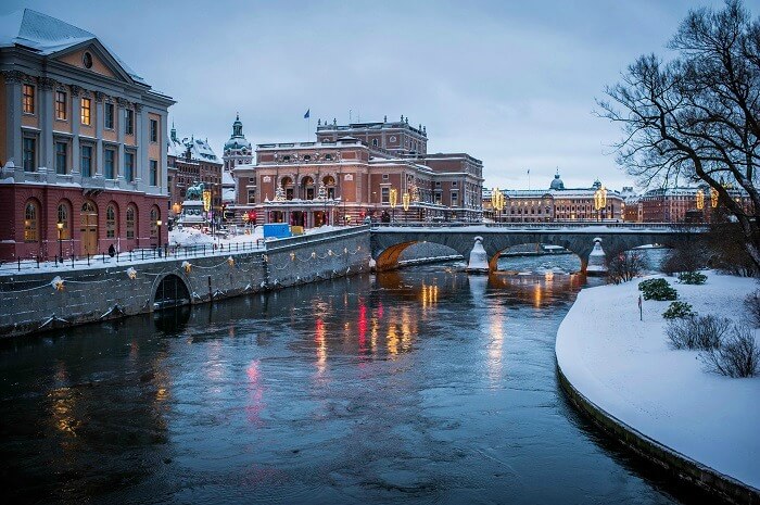 The frozen banks of Stockholm in Sweden