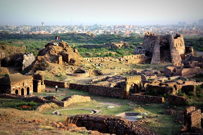 The cityscape of Delhi from the heights of Tughlaqabad fort