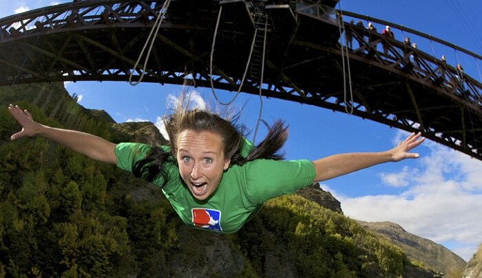 A tourist tries bungee jumping at Australasia’s highest Nevis bungee in Queenstown