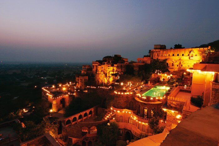 The Neemrana fort looks stunning in the night lights