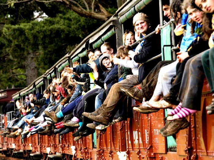 People having fun in the train at Melbourne