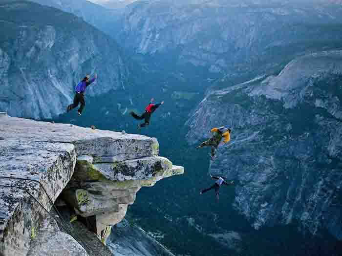 People B.A.S.E. Jumping from a cliff