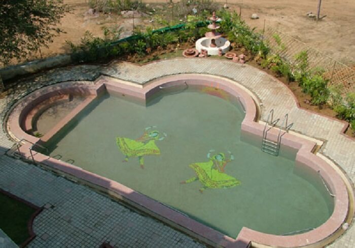 The Radha Krishna themed pool at Brindavan Resort