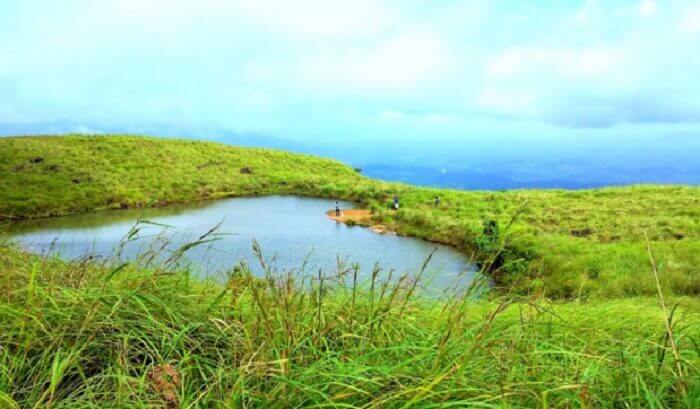 The heart shaped Chembra lake in Kerala