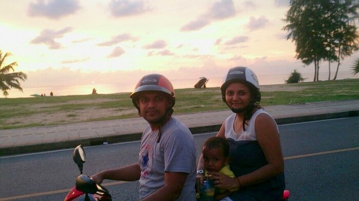 Apurva on a bike with her family near Karon Beach Phuket