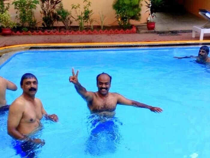 enjoying the swimming pool at the hotel