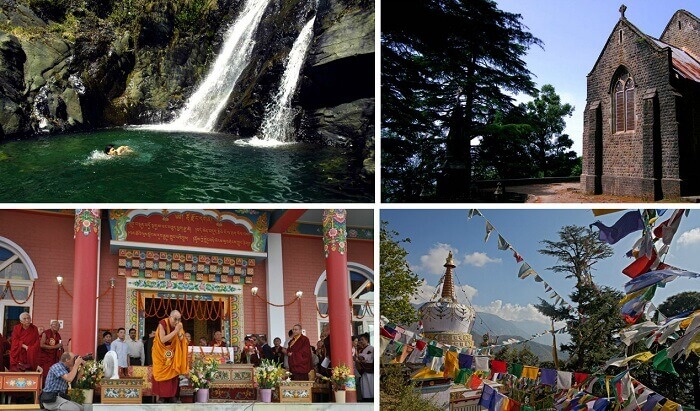 A collage of the tourist attractions at Dharamsala and McLeodganj