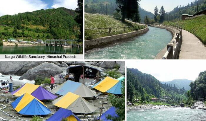 Images of the Nargu Wildlife Sanctuary and camping facilities at Barot