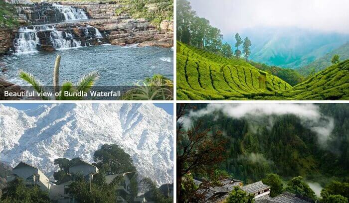 The Bundla waterfall, Dhauladhar mountains, tea plantations, and pine forests make Palampur look very beautiful